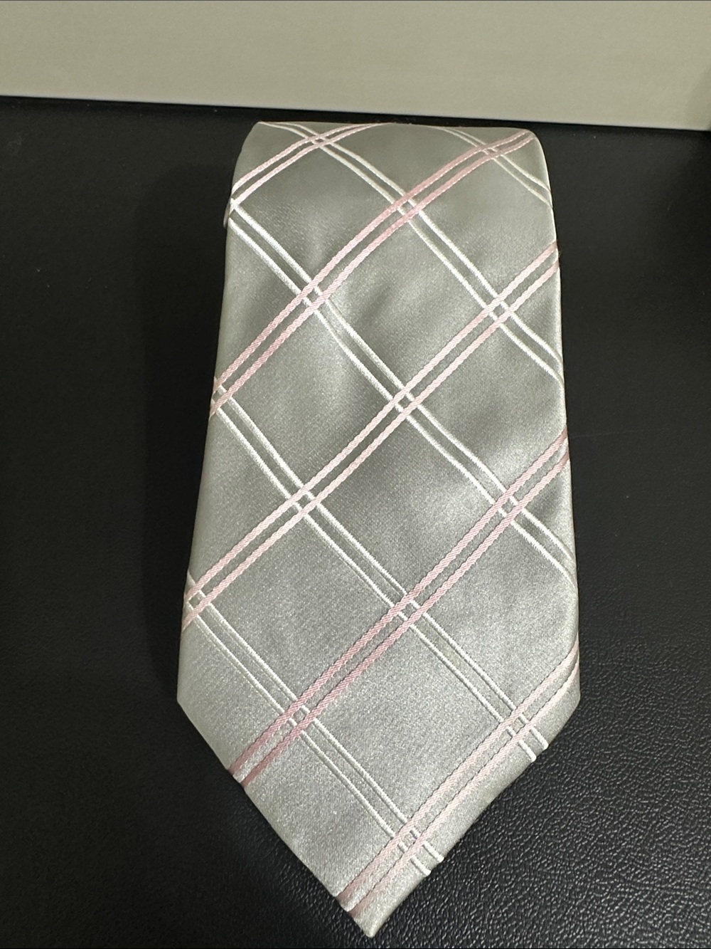 Gray and Pink Plaid Men's Tie